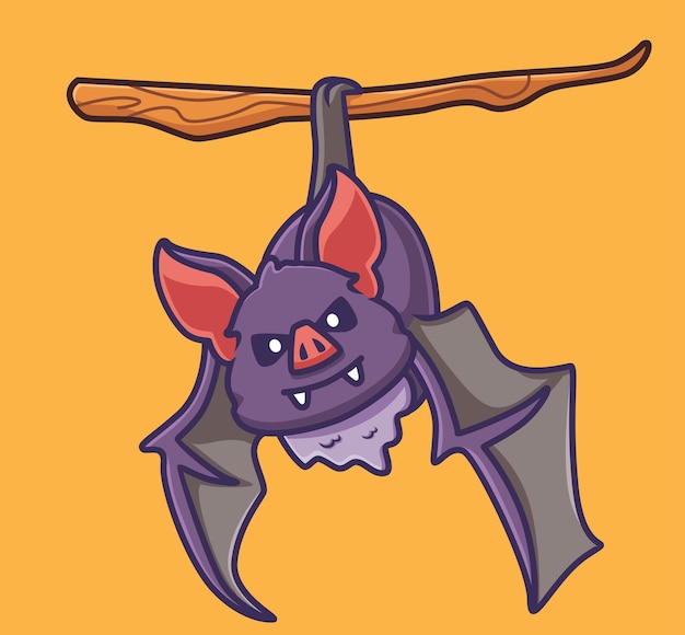 Vector cute bat vampire lying on branch tree cartoon animal halloween event concept isolated illustration