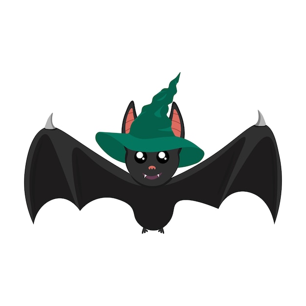 Cute bat wearing Halloween witch hat