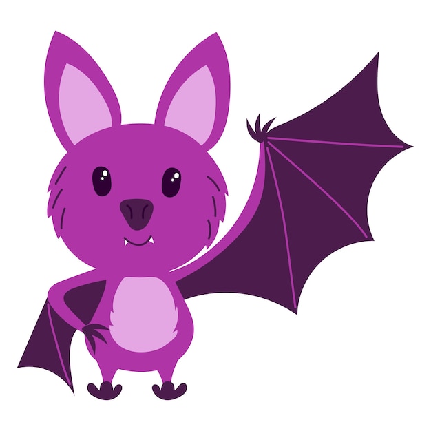 Cute bat with a raised wing on white Happy Halloween sticker holiday clipart