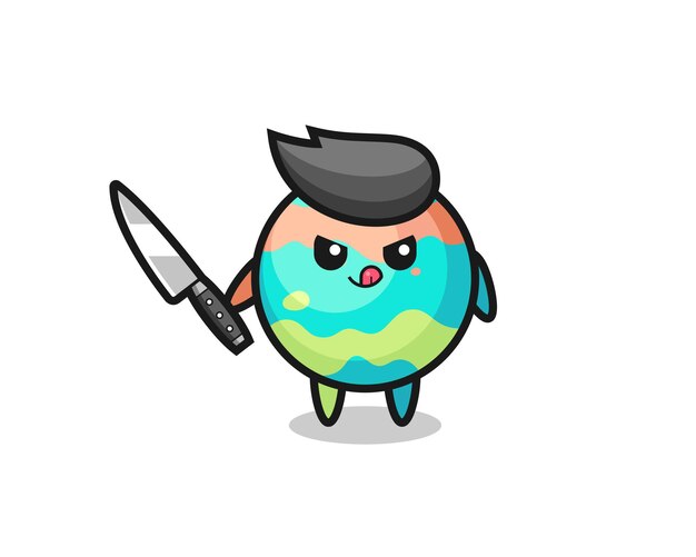 Cute bath bombs mascot as a psychopath holding a knife