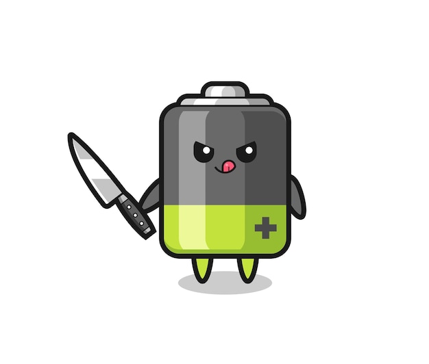 Simpatica mascotte della batteria come uno psicopatico che tiene un coltello, design in stile carino per maglietta, adesivo, elemento logo