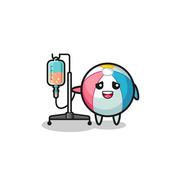 Vector cute beach ball character standing with infusion pole