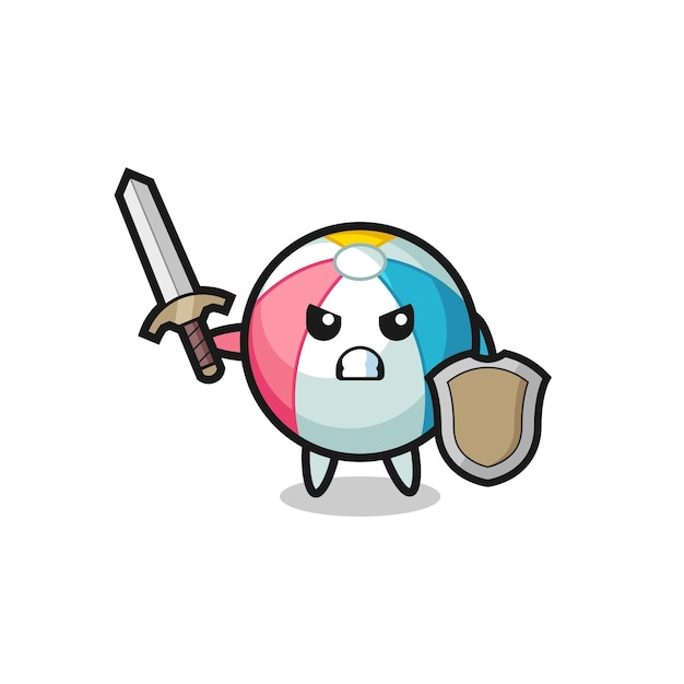 Cute beach ball soldier fighting with sword and shield