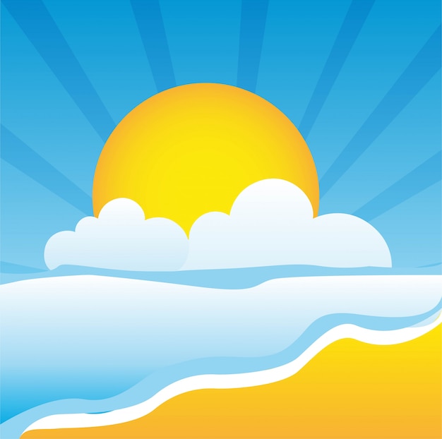 cute beach with sea and sun vector illustration summer