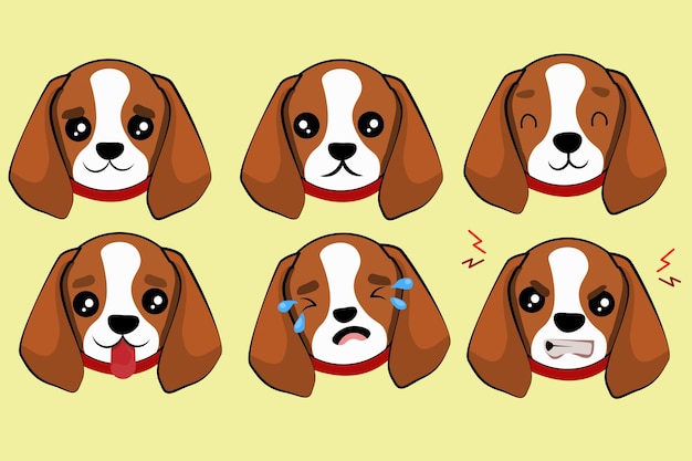 cute beagle dog emojis set