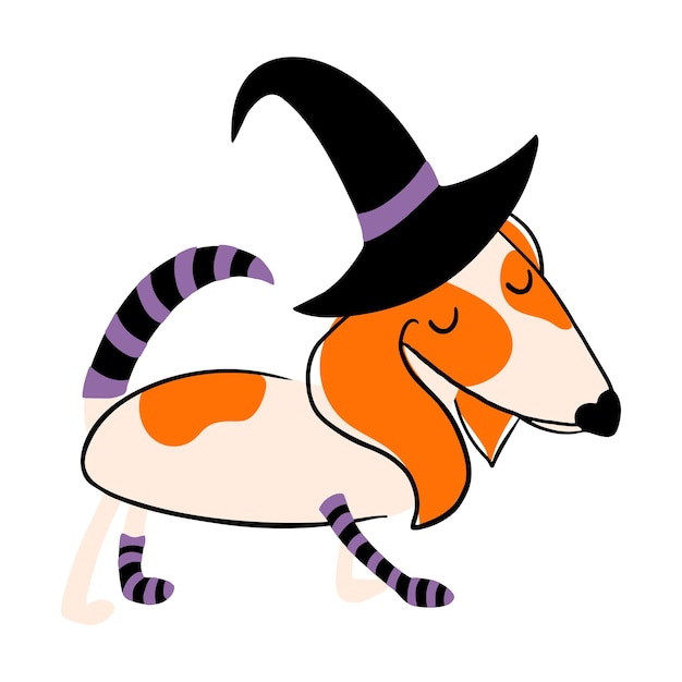 Вектор Симпатичная собака-бигль в костюме ведьмы изолирована на прозрачном фоне собачка в костюме хэллоуина