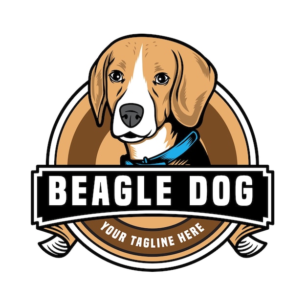 Vettore logo dell'emblema dell'animale domestico del cane beagle carino isolato su bianco