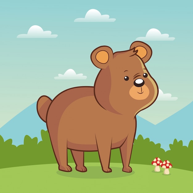 Cute bear animal with landscape