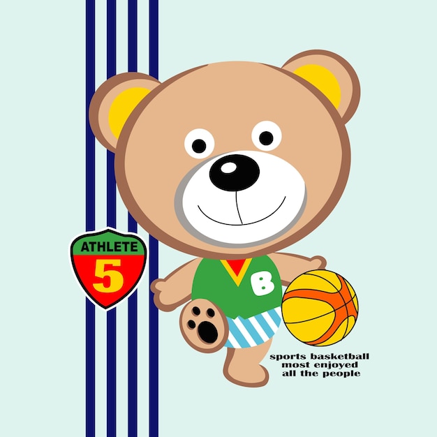 cute bear basketball design cartoon vector illustration