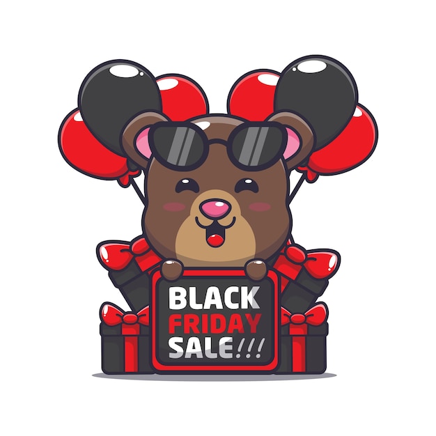 Cute bear in black friday cartoon mascot illustration