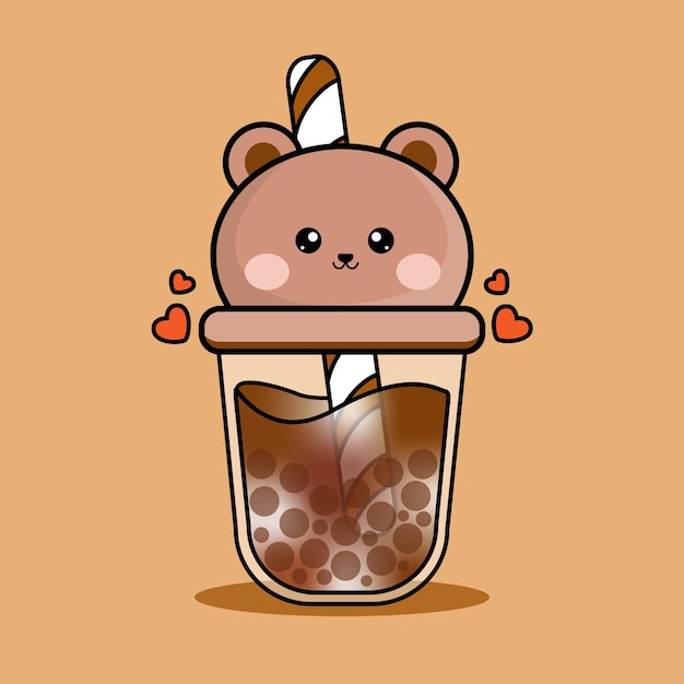 Vector cute bear boba chocolate flavor illustration