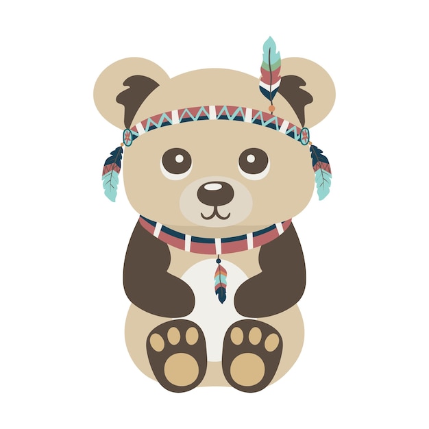 Vector cute bear in boho style vector illustration