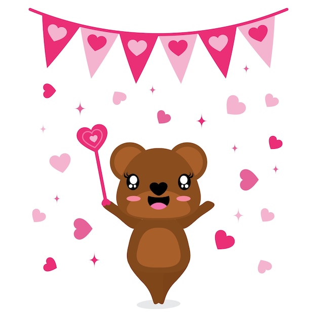 Vector cute bear brings his magic wand love