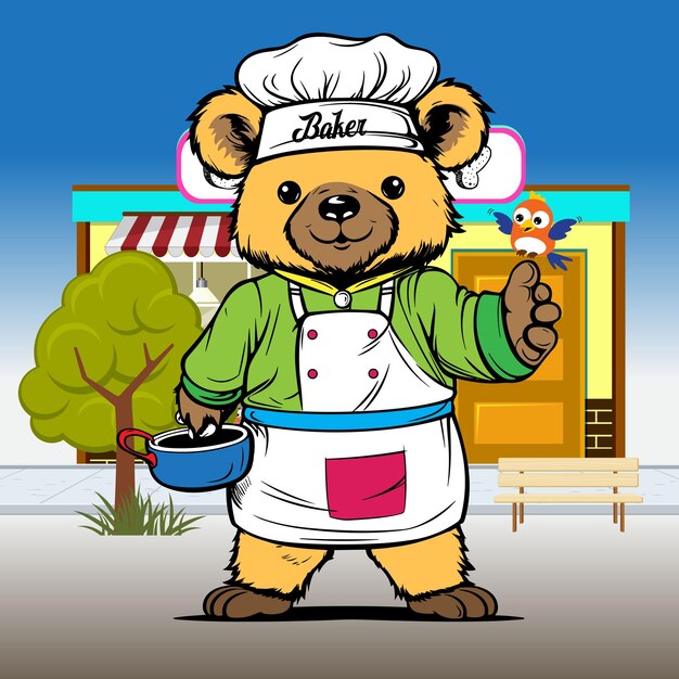 Vettore cute bear the cake maker sotto forma di un'illustrazione vettoriale per la stampa di t-shirt