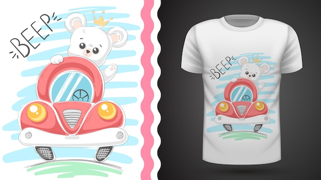 Simpatico orso e idea-car per t-shirt stampata