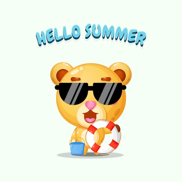 Cute bear carrying a float with summer greetings