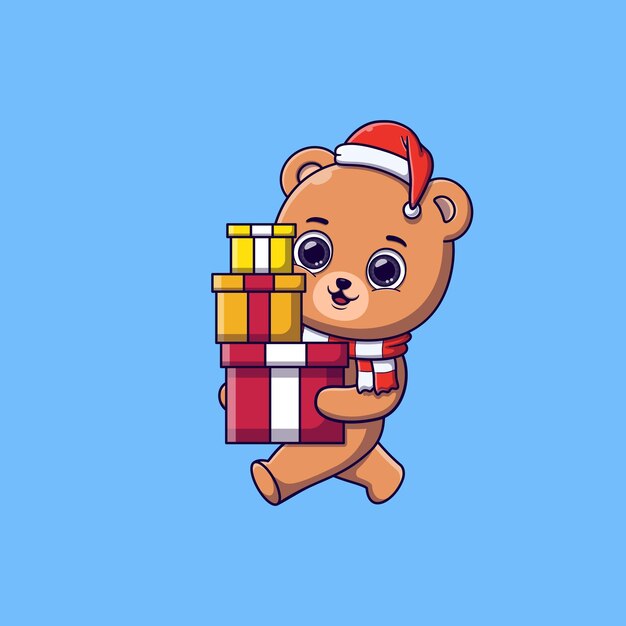 Cute bear carrying gifts box