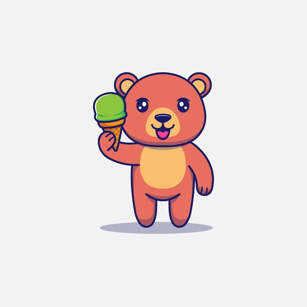 아이스크림을 들고 있는 귀여운 곰