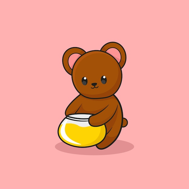 cute bear carrying a jar of honey