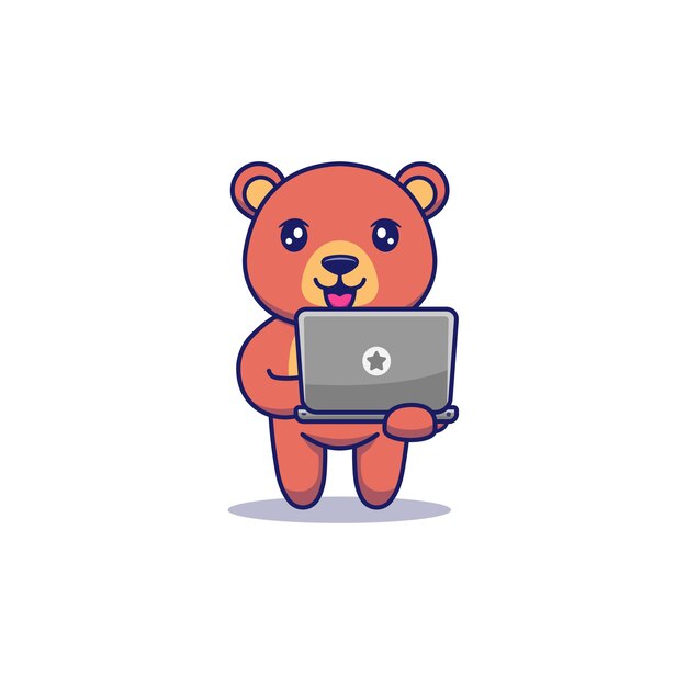 Cute bear carrying a laptop
