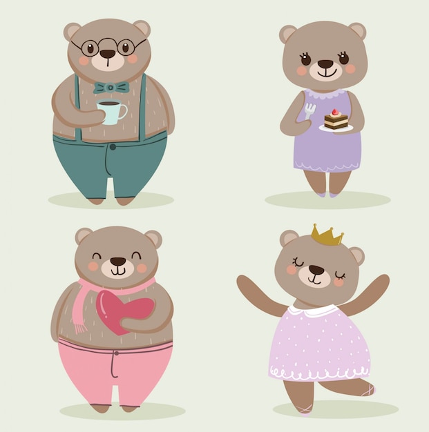 かわいいクマカットイラスト、キャラクターセット