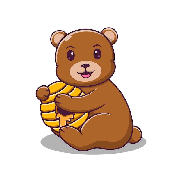 Cute bear cartoon holding a honey bee hive vector cartoon illustration