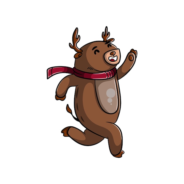 Симпатичный дизайн иллюстрации шаржа медведя в красном шарфе