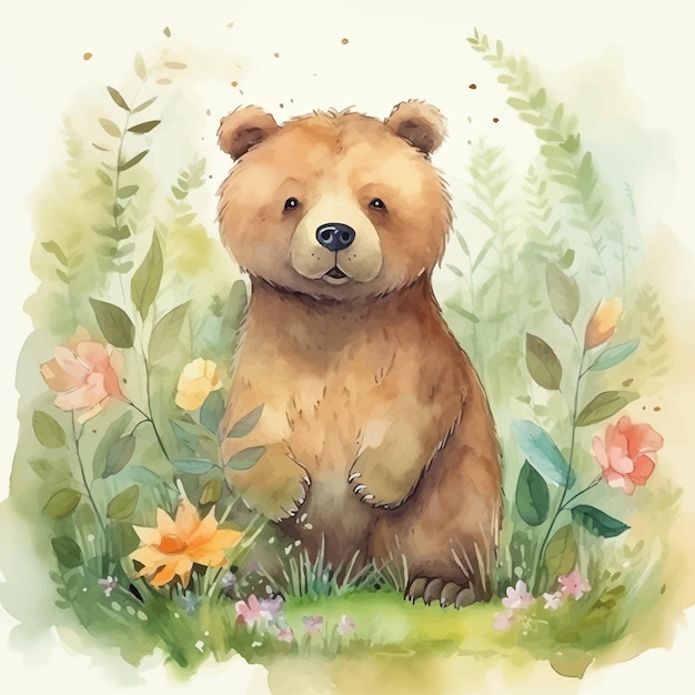 벡터 수채화 스타일의 귀여운 곰 만화