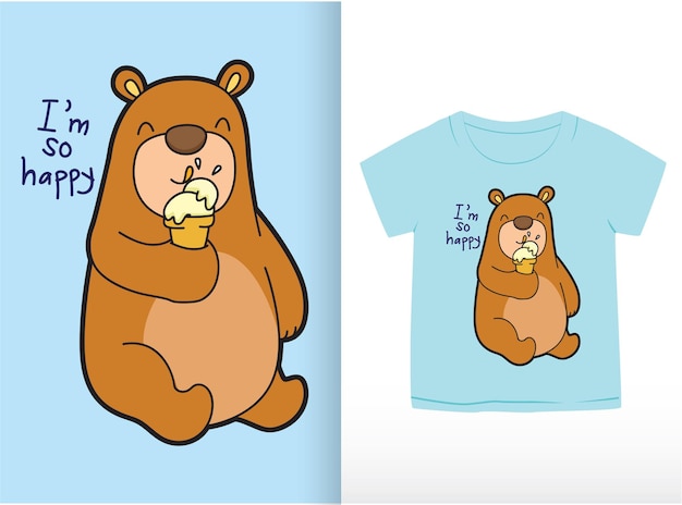 Cute bear cartoon for kids t shirt