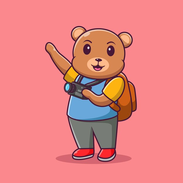 Cute bear cartoon traveling