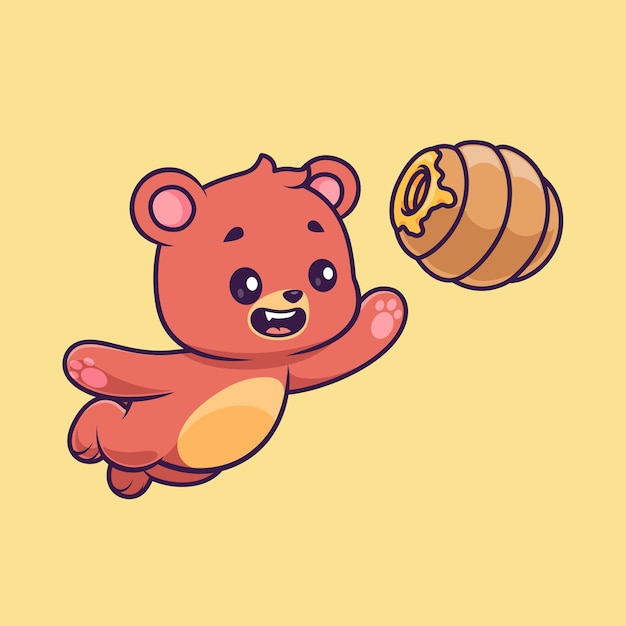 cute bear catching honeycomb cartoon vector icon illustration. animal nature icon isolated flat