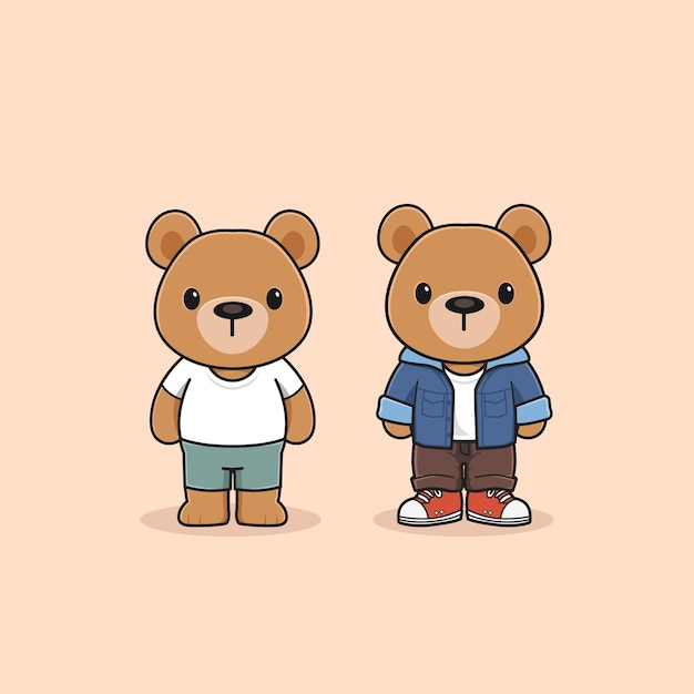 cute bear character with clothes