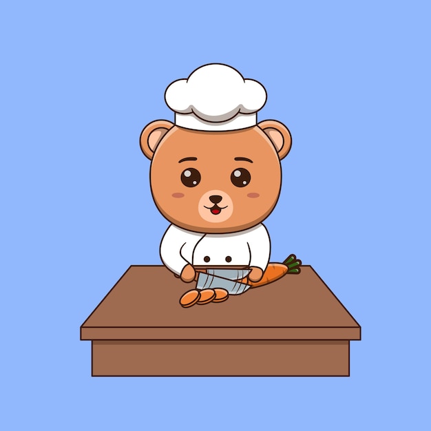 Cute bear chef cutting carrot