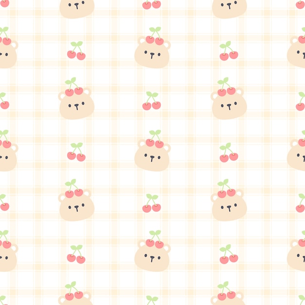 Cute bear and cherry seamless pattern