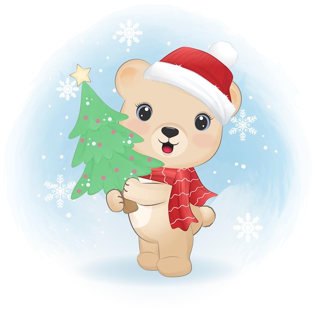 Cute Bear and Christmas tree Christmas season