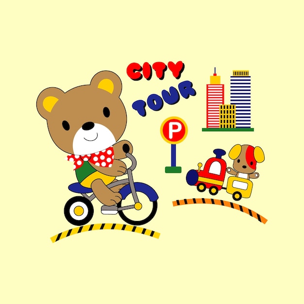 Illustrazione di vettore del fumetto di progettazione di ciclismo dell'orso carino