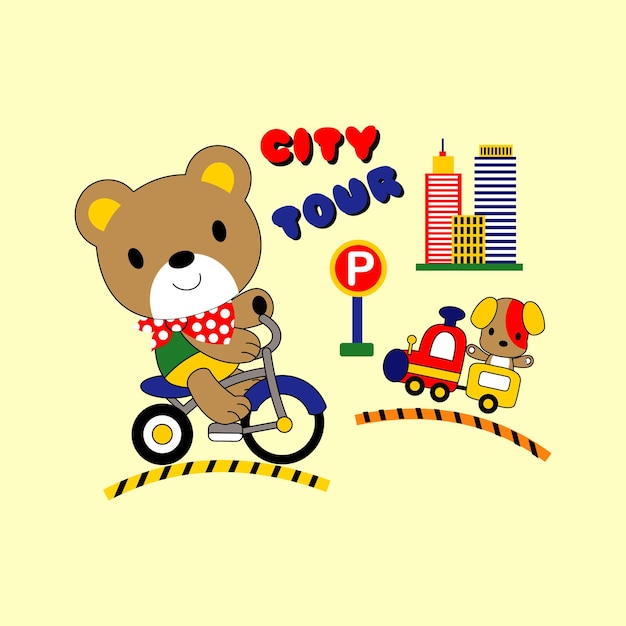 cute bear cycling design cartoon vector illustration