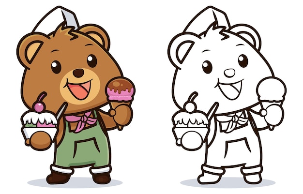 Vector cute bear design with ice cream color and outline