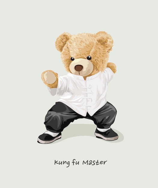 cute bear doll in kung-fu costume vector illustration