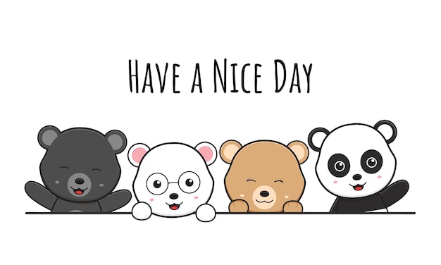 Cute bear doodle banner background wallpaper icon cartoon illustration design flat cartoon style