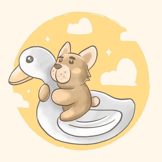 Vector cute bear driving a swan illustration