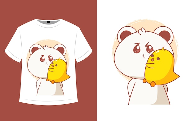 Design carino t-shirt con orso e anatra