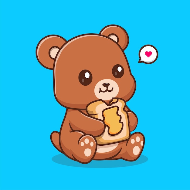 ハニージャムでパンを食べている可愛いクマ カートゥーンベクトルアイコン イラスト 動物食品アイコン 孤立