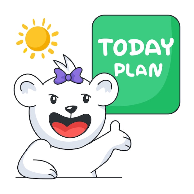 Cute bear excited for today plan flat style sticker