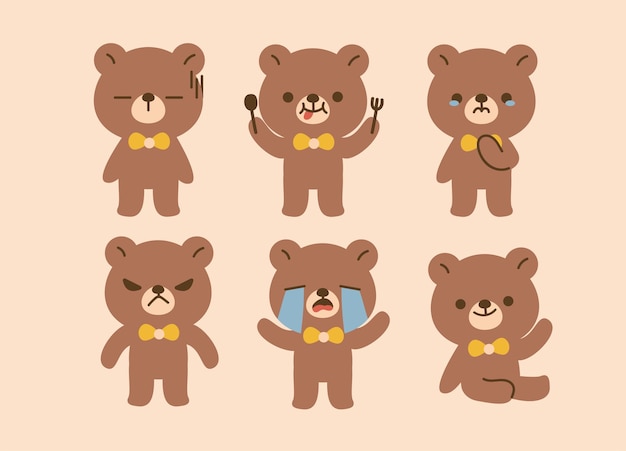 可愛いクマの表情 イラスト キャラクターコレクション 孤立したフラットベクトルスタイル