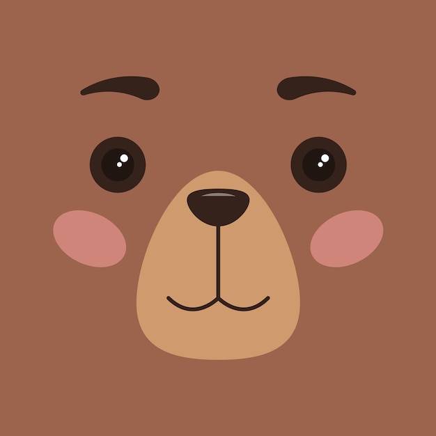 Cute bear face vector flat illustration