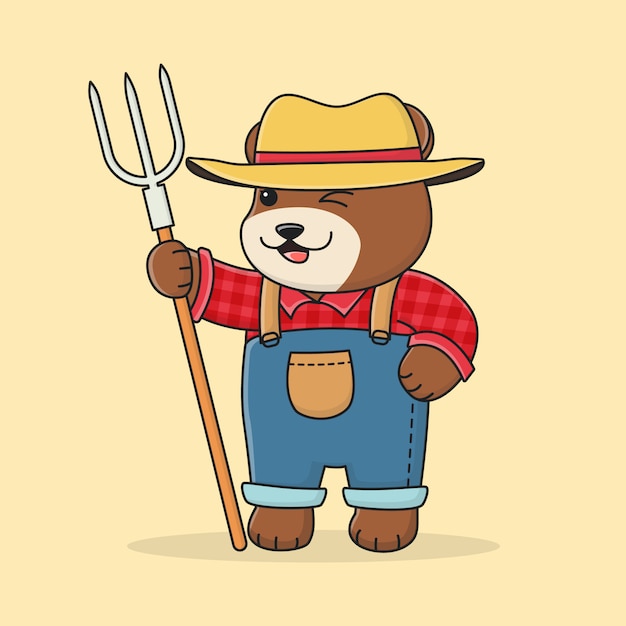 Cute bear farmer with hat