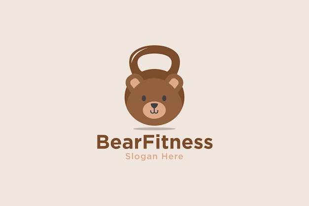 Вектор элемента шаблона логотипа Cute Bear Fitness подходит для детского вектора фитнес-бизнеса