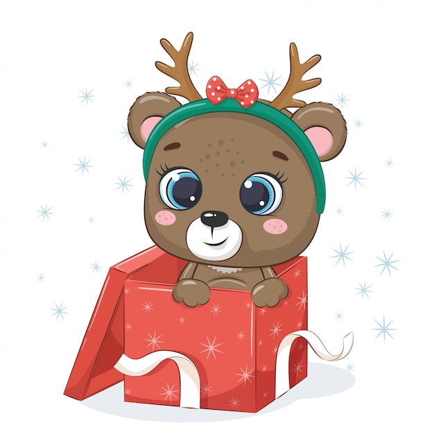 Cute bear in gift box.