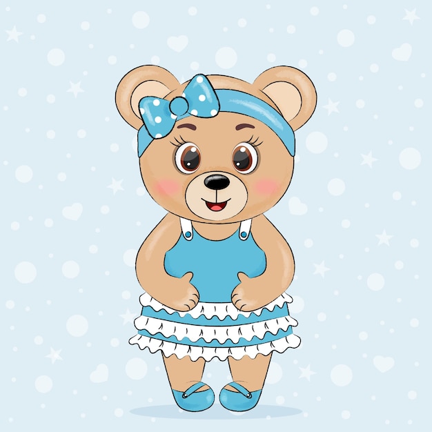 cute bear girl in blue dress